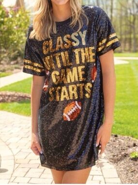 Simply Southern Classy Until The Game Starts Sequin T-shirt Dress/Tunic